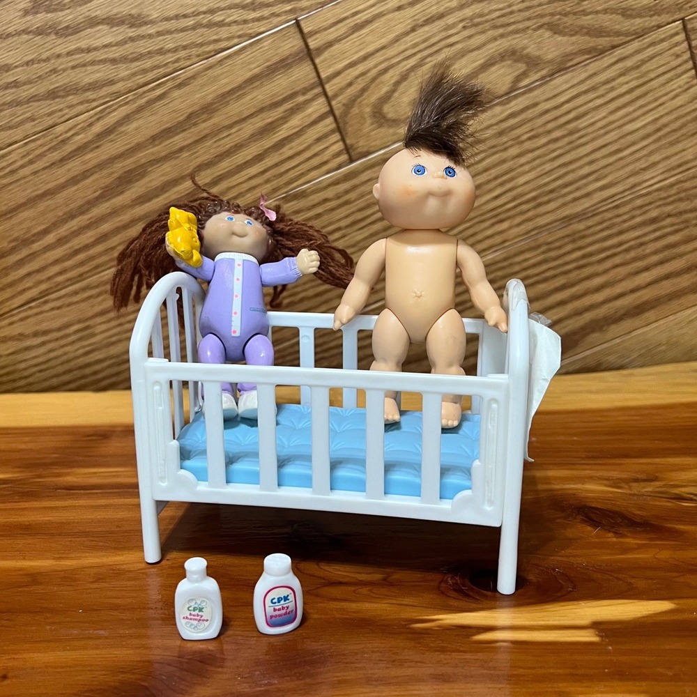 Vintage Cabbage Patch Kids Mini Doll Nursery Lot Crib Bottles Birth Certificate